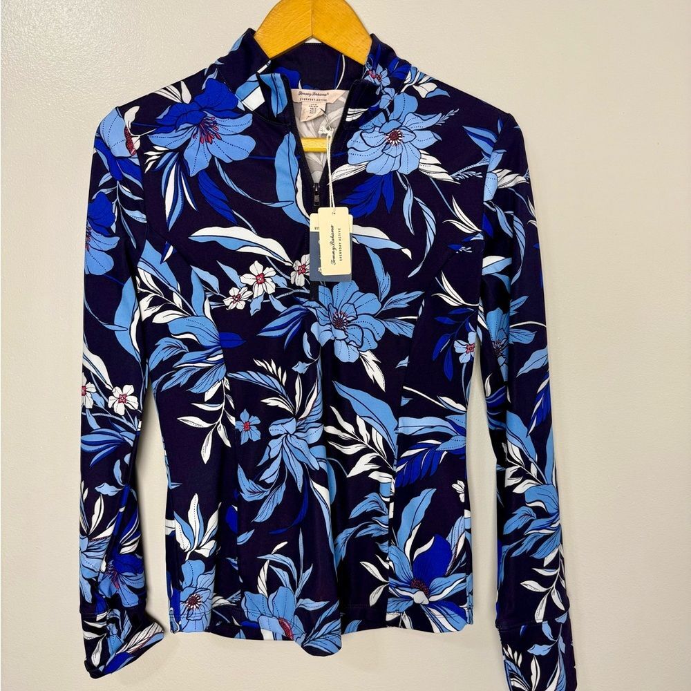 Tommy Bahama Blue and White Activewear Quarter Zip | S